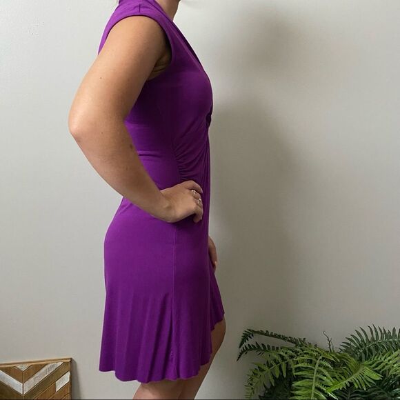 Three Dots Purple Twist Front Jersey Dress Size Small - Picture 3 of 9